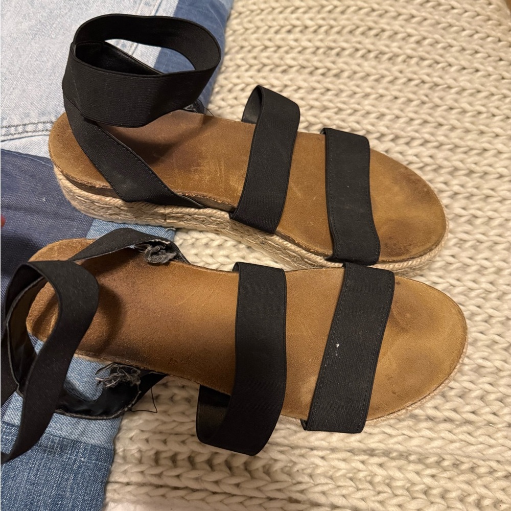 Black Strappy Espadrille Sandals